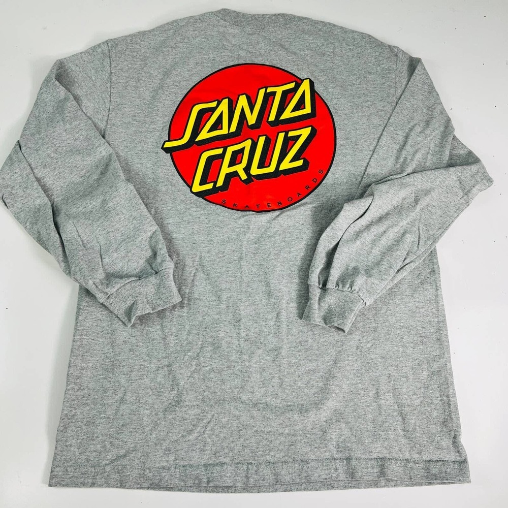 Santa Cruz Skateboards Mens Graphic T Shirt Gray‎ Red Long Sleeve Crew Neck M